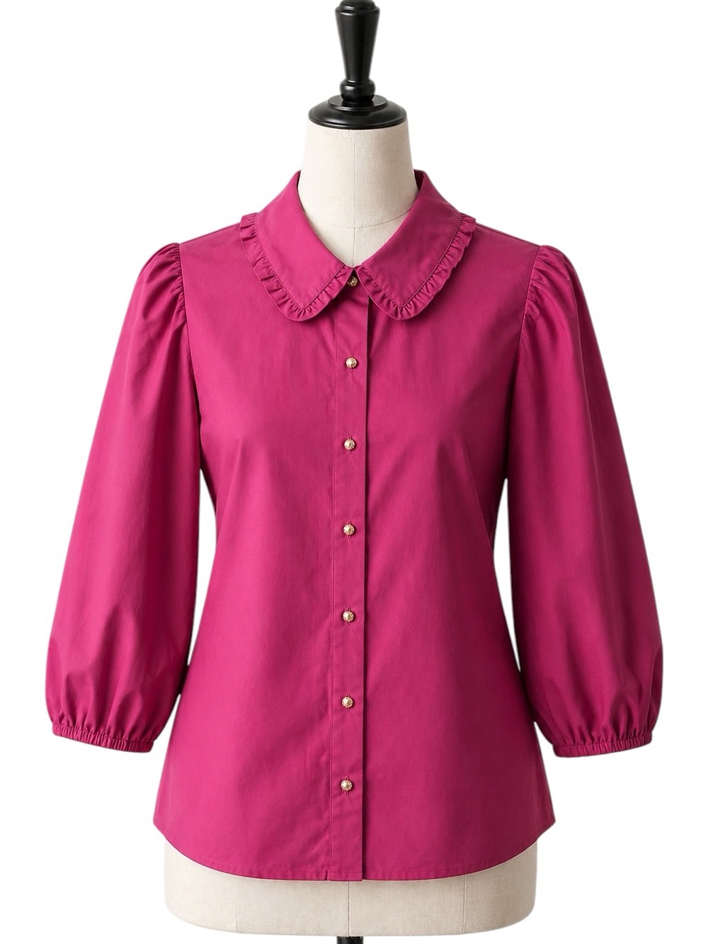 Nanette Lepore Fuchsia Ruffle-Collar Button-Down Blouse, Size M